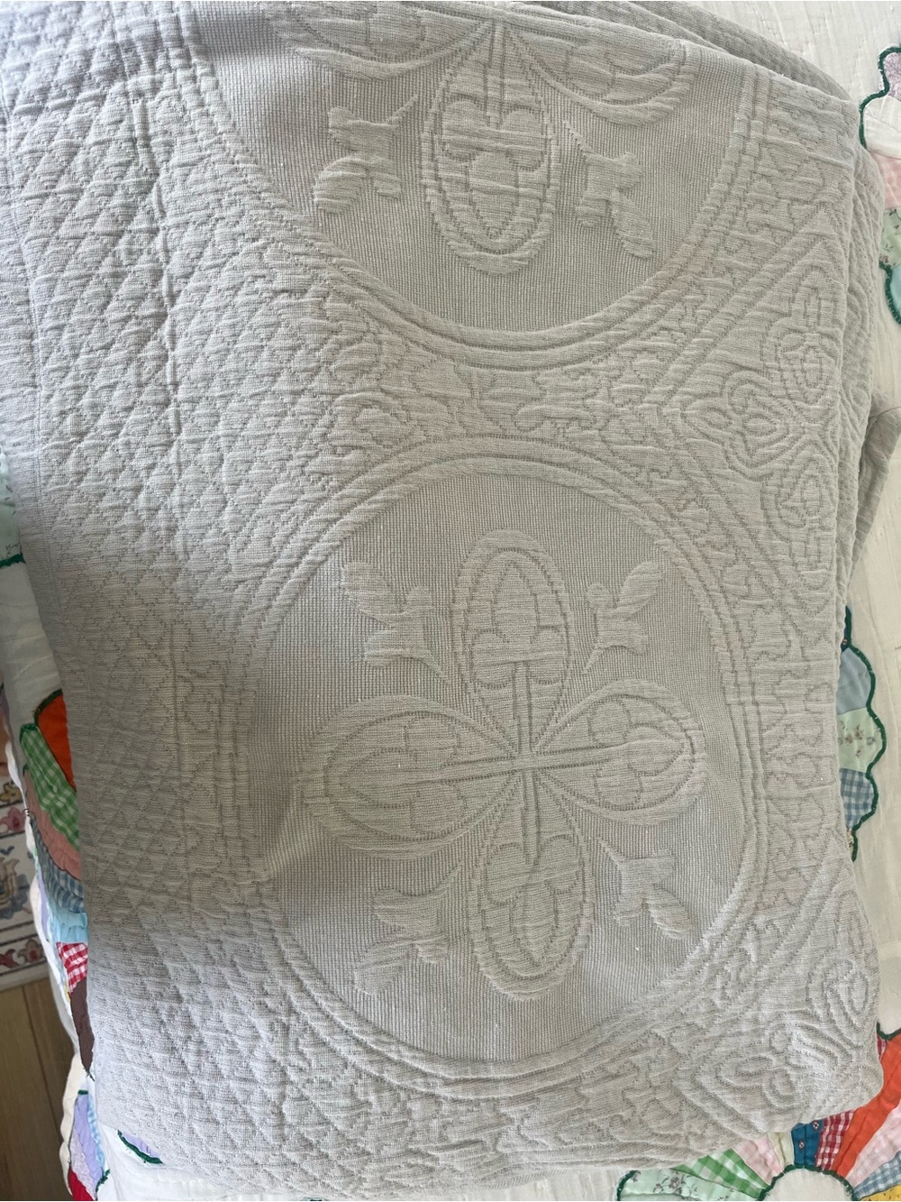Waverly Cream Matelassé Coverlet with Raised Medallion Pattern
